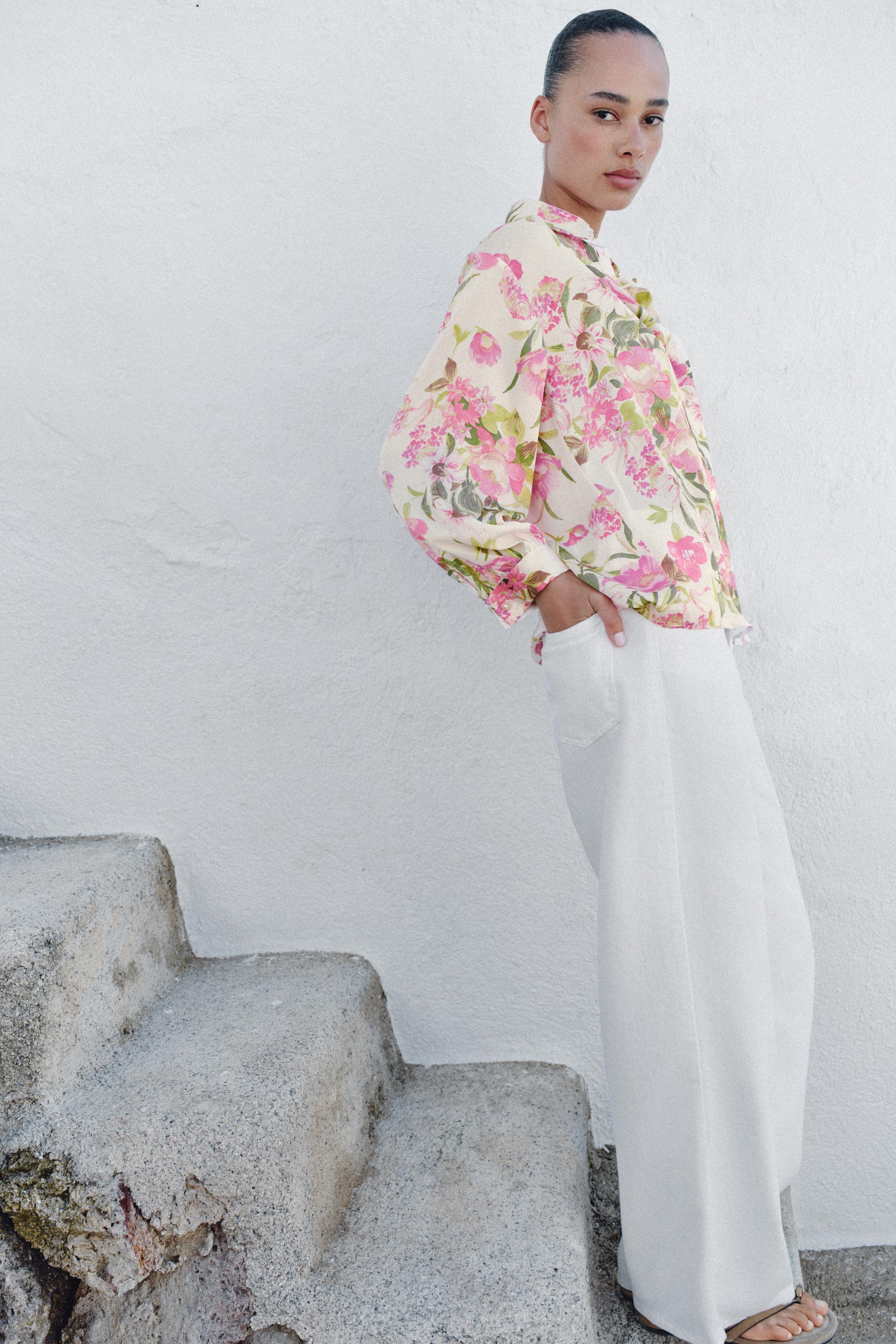 FLORAL PRINT SATIN EFFECT SHIRT